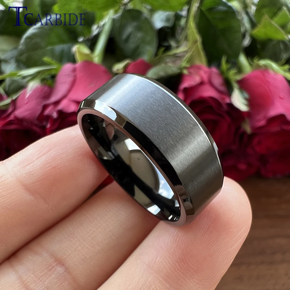 Dropshipping 6mm 8mm Black Ring Stainless Steel Classic Dailylife Jewelry Beveled Brushed Shipping to All Over The World