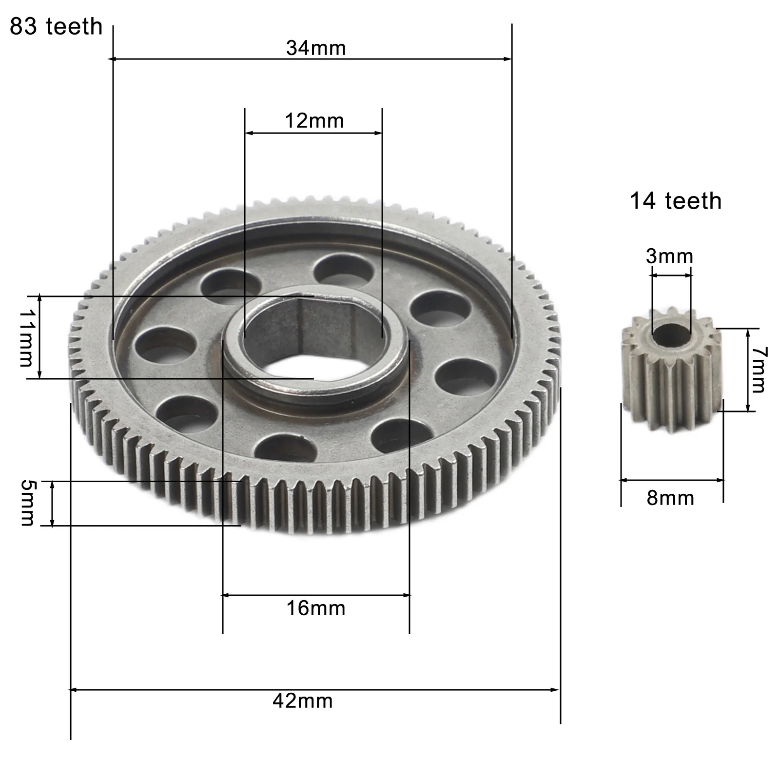 2-Pack Steel Replacement Gears For 4-8 Inch Electric Chain Saws 83-Tooth Large & 14-Tooth Small Square Hole Set For Grass Trimm