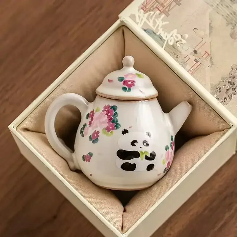 120ML Ru Kiln Panda Dezhong Pot Pear-shaped Pot Household Brewing Teapot Open Film Mini Pot Chinese KungFu TeaSet Tea Maker Gift