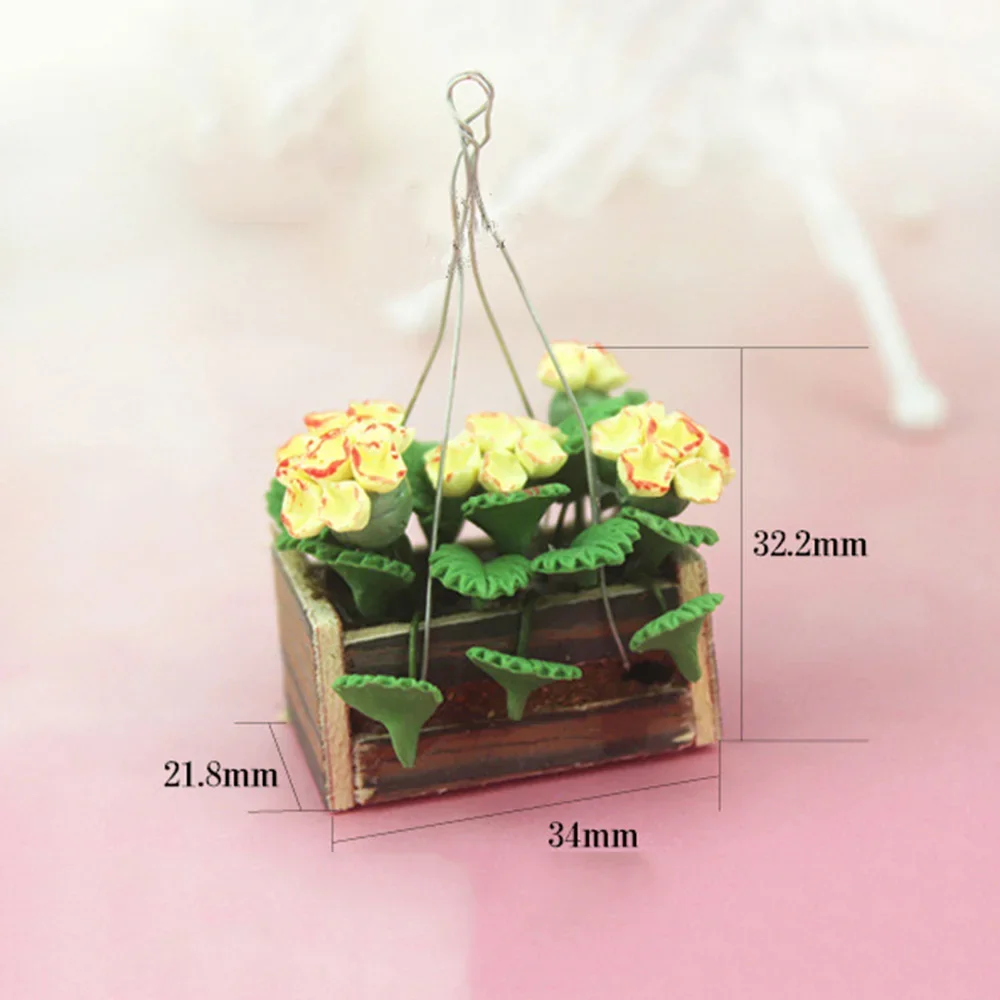 1/12 Dollhouse Miniature Accessories Mini Potted Plant Yellow Hanging Basket Flower Model for Doll House Home Decoration