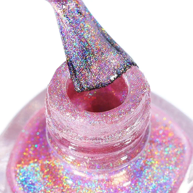 Esmalte de uñas con purpurina láser, esmalte de uñas holográfico de siete colores, Arco Iris, 3 en 1, a base de agua