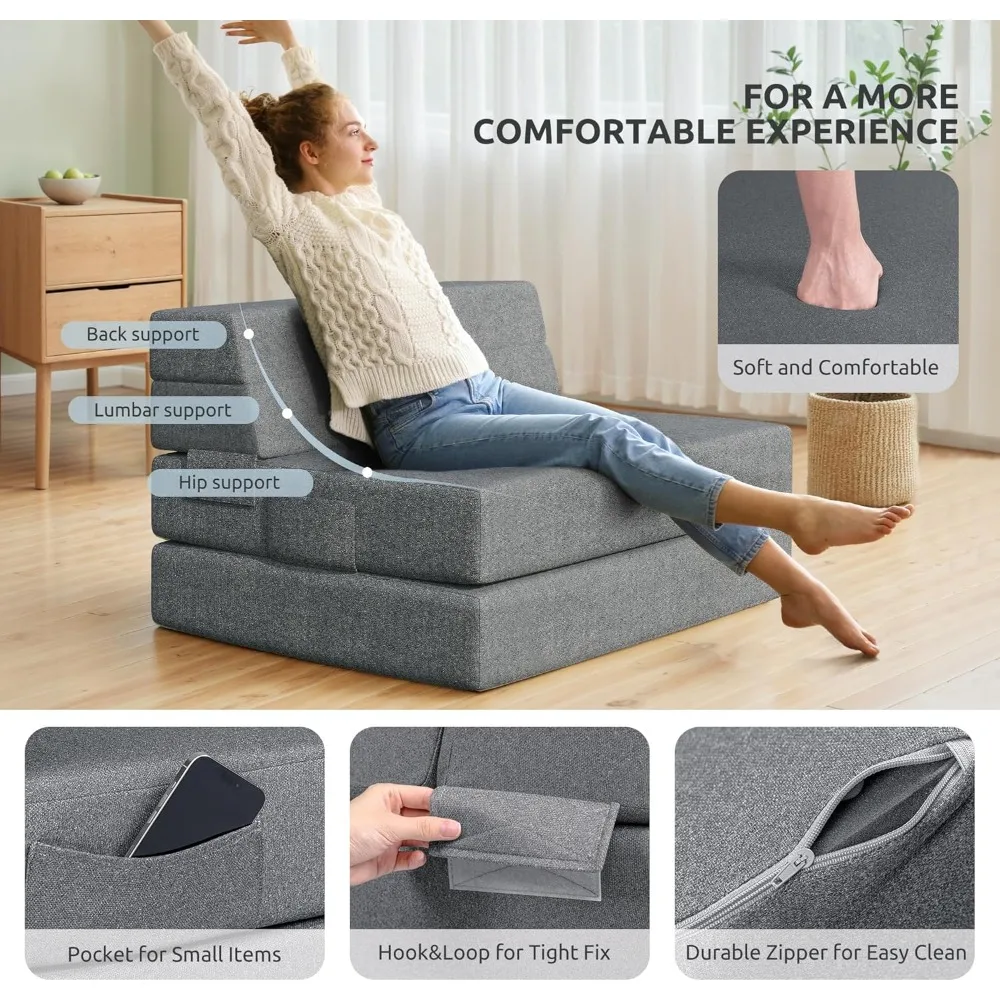 سرير أريكة للضيوف موفر للمساحة، مرتبة قابلة للطي مقاس 6 بوصات للمنزل، أريكة نوم مريحة لمساحات المعيشة #6