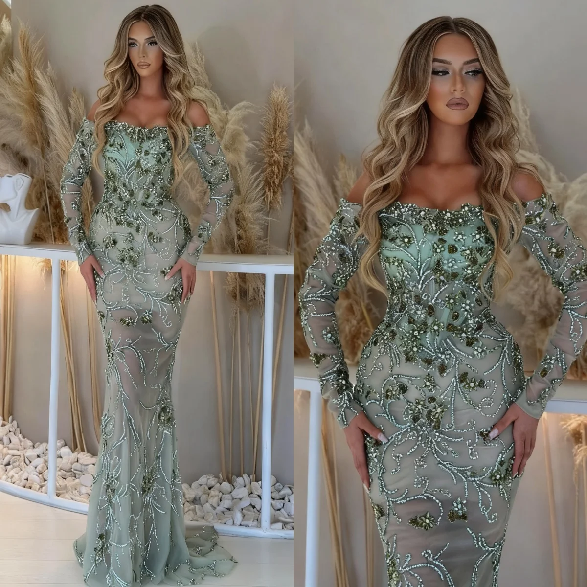 

Винтажные платья для выпускного вечера с открытыми плечами и бисером, сексуальное вечернее платье с длинными рукавами и блестками, длиной до пола, вечернее платье по индивидуальному заказу