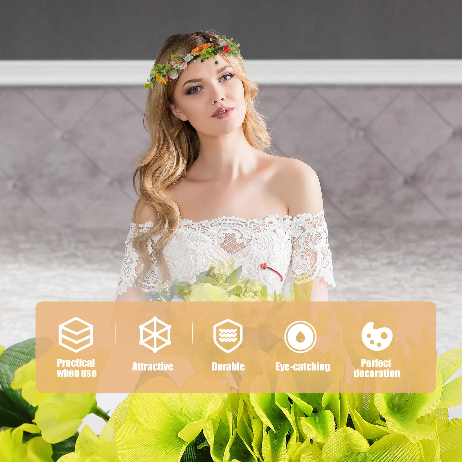 

Свадебная гирлянда-ободок с искусственными розами, цветочный венок для волос для свадебной церемонии, причастия, пляжного отдыха, фотосессии