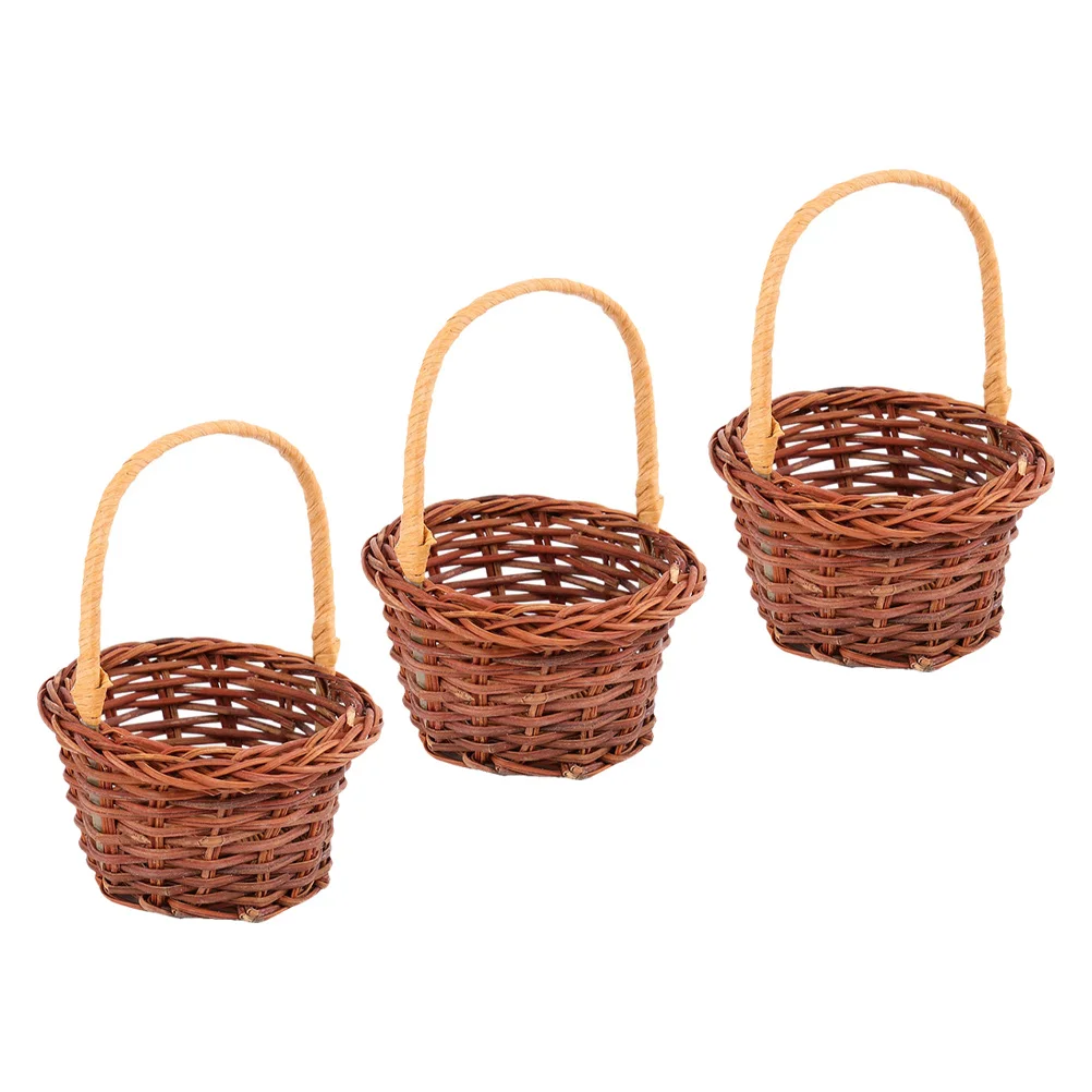 

3Pcs Mini Rattan Basket Adornments Durable Decorative DIY Photo Props Micro Scene Storage Storage Basket Ornament Mini House