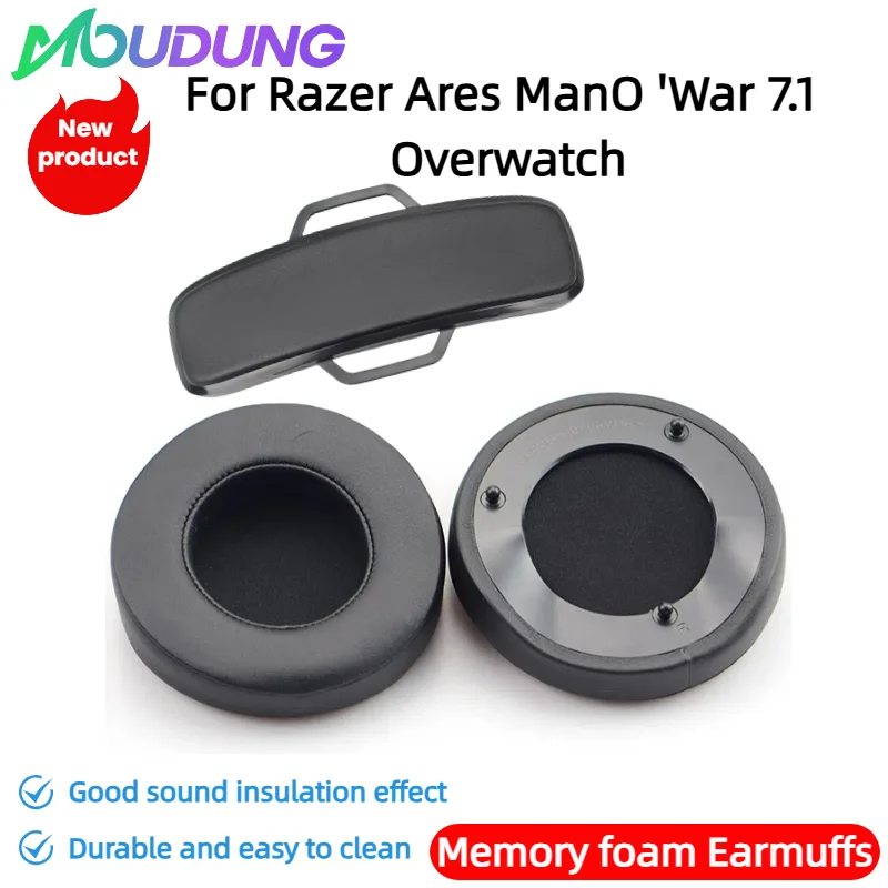 

MOUDUNG Protein Leather Earpads Cushions For Razer Ares ManO 'War 7.1 Overwatch Headphones, Replacement Ear Pads Headset