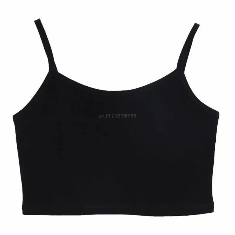 Women Summer Spaghetti Strap Crop Top Sexy Scoop Neck Slim Fitted Inner Wear Camisole Basic Plain Solid Color Casual Sling Vest