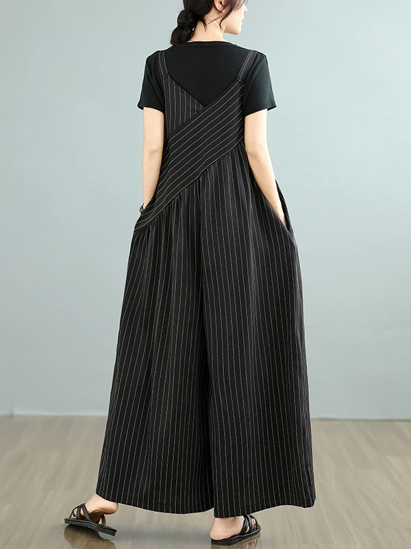 Faionable حجم كبير عادية V-Ne وزرة المرأة الصيف التخسيس تنوعا واسعة الساق بذلة مريحة فضفاضة تناسب السراويل #5