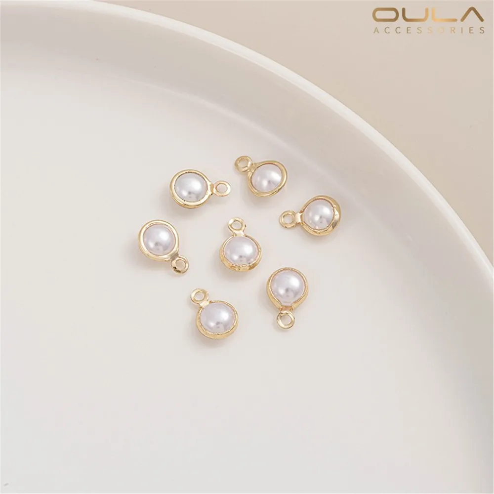 

14K Gold-plated Beaded Edge-wrapped Pendant Handcrafted Accessory Imitation Pearl Double Hanging Connection Diy Jewelry Material