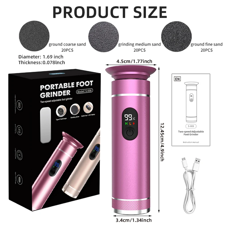 Aluminum Alloy Electric Foot Grinder For Feet - Dual Power Type-C/Battery, Callus & Dead Skin Remover Pedicure Tool