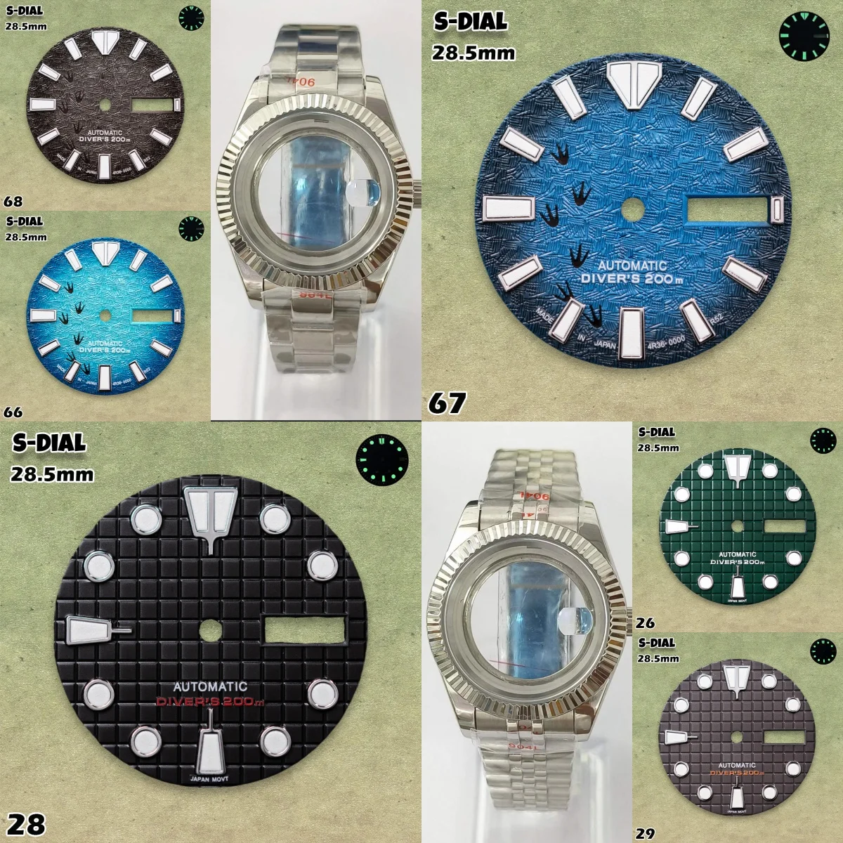 

NG S Logo 28.5mm Waffle Dial NH36/4R36 Movements C3 Green Luminous High Quality Watches for men Watch Modification Accessories