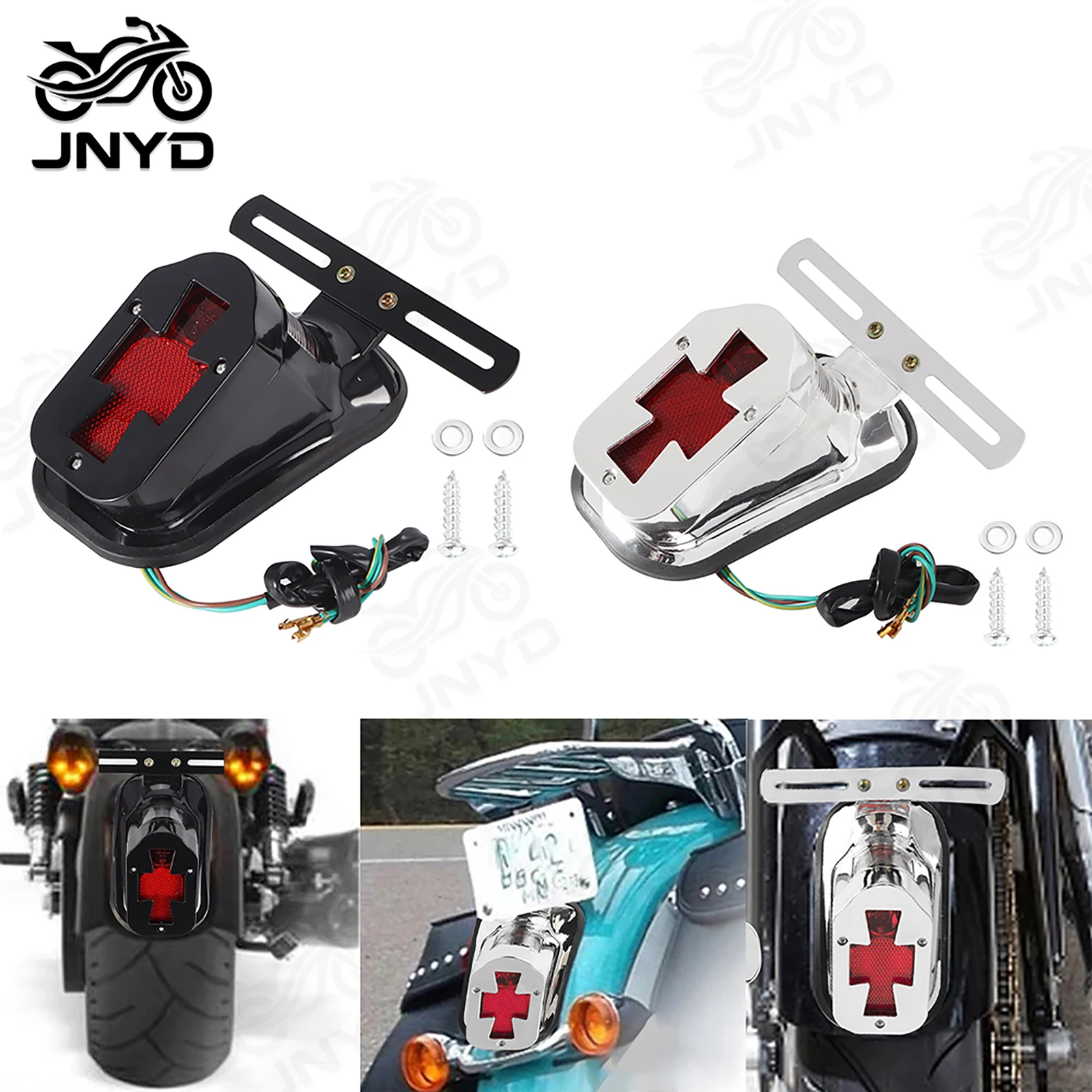 JNYD Motorcycle Rear Tail Light License Plate Brake for Harley Honda Bobber Chopper Yamaha Taillights Custom Touring Accessories
