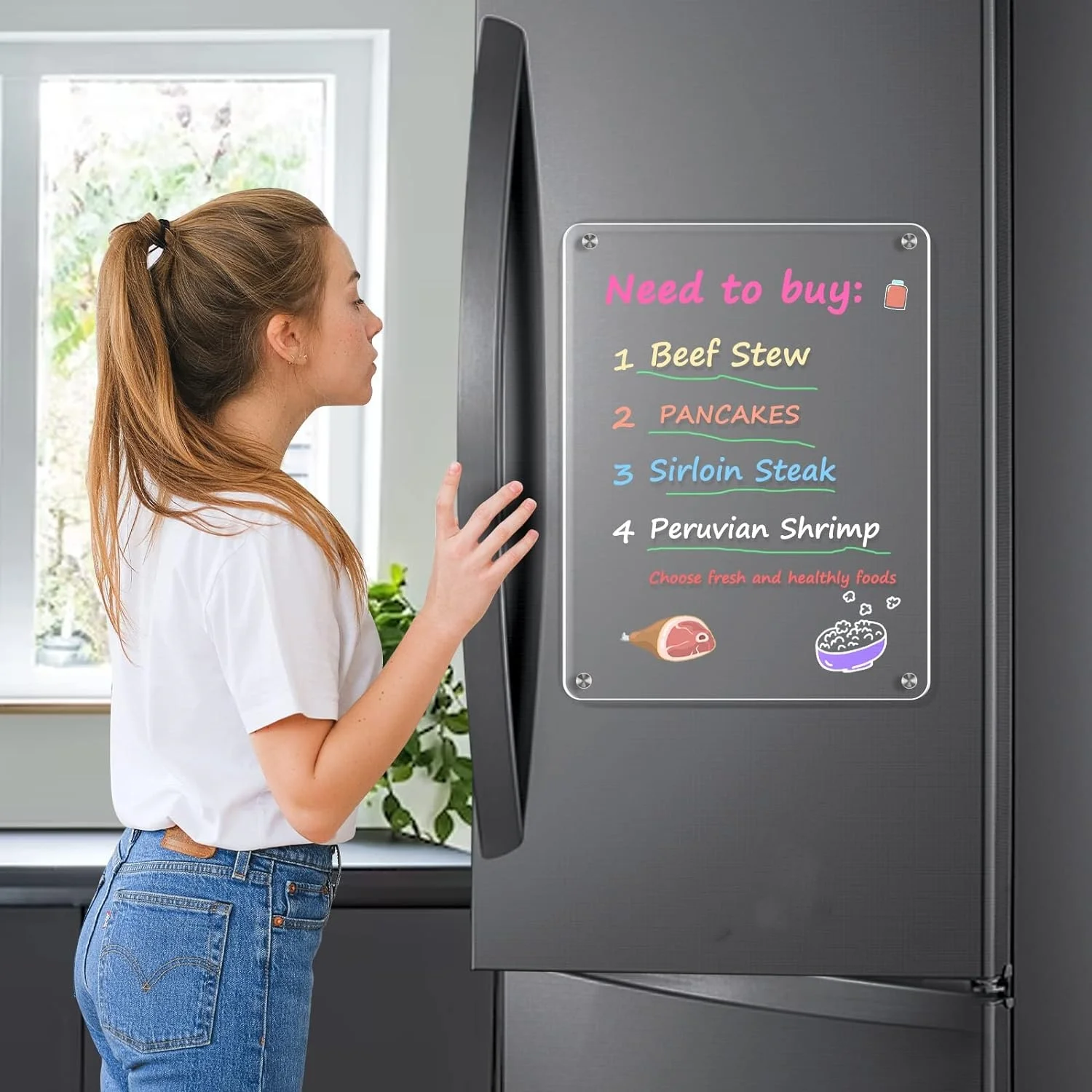 A3/A4 Clear Dry Erase Board White Acrylic Refrigerator Magnetic Whiteboard Fridge Calendar Hanging Includes 6 Whiteboard Markers