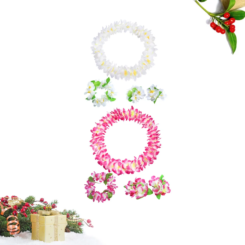 

8pcs Flower Wreath Set Thickened Headband Neck Ring Wristband For Wedding Party Beach Travel Photo Prop Hawaii Garland