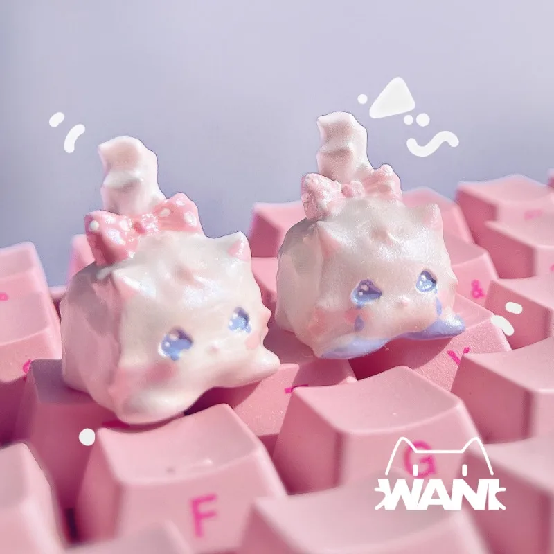 

MiFuny Crying Cat Keycap Cute Pink Keycaps Artisan Resin Keyboard Caps MX Switch Keycaps for Mechanical Keyboard Accessories