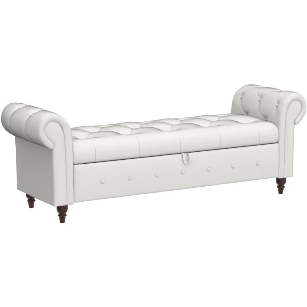 

63'' Rolled Armed Button Tufted Storage Ottoman Bench | End of Bed/Entryway Long Bench for Bedroom