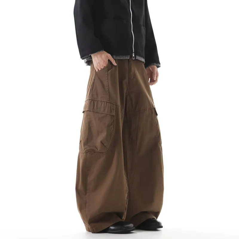 2025 American Retro Y2K Style Brown Baggy Cargo Jeans Pants For Men Clothing Wide Leg Casual Cotton Long Trousers Pantalon Homme