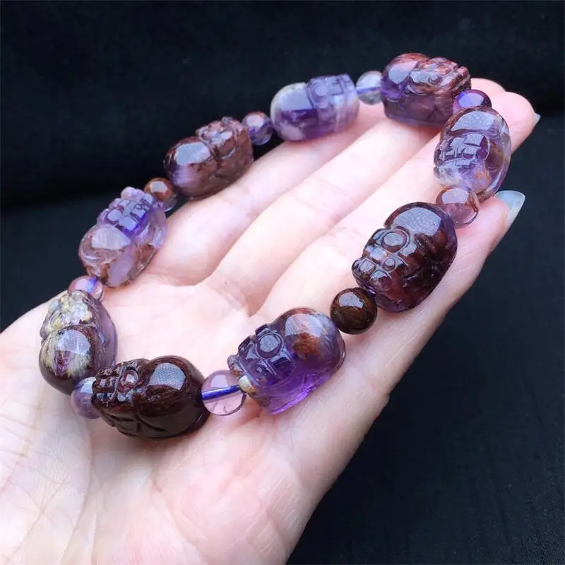 10.5MM Natural Purple Garden Quartz Pixiu Bracelet Handmade Crystal Quartz Jewelry Stretch Bangle Children Birthday Gift 1pcs