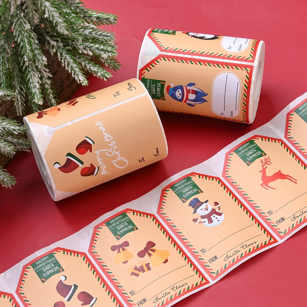 

iYOE 250pcs/ Roll 5*7.5cm Christmas Paper Stickers Snowman Santa Claus Designs for Presents Wrapping Labes Scrapbook Sticker