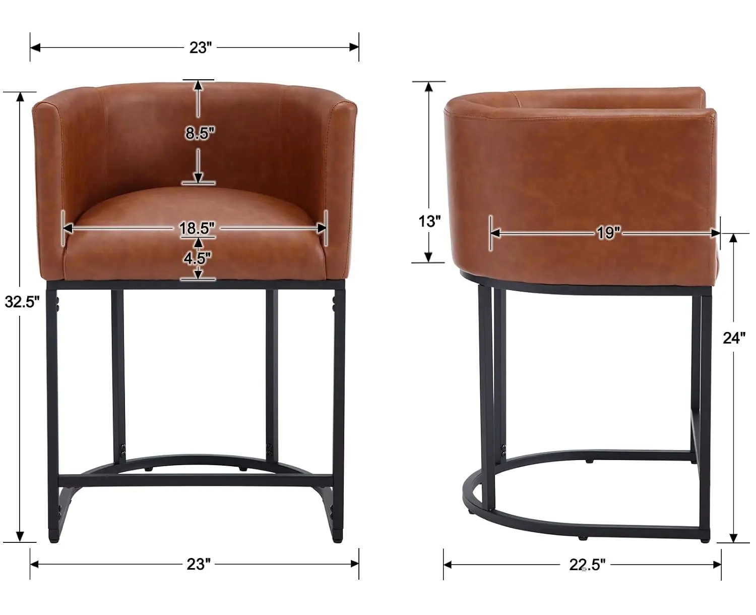 PU Leather Bar Stools 2pcs, Modern Upholstered Counter Height 24