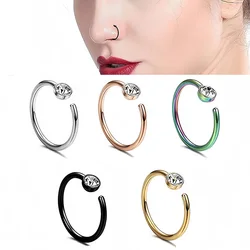 8mm Crystal Punk Stainless Steel Fake Nose Ring Stud C Shape Hoop Earring Helix Rook Tragus Faux Septum Body Piercing Jewelry