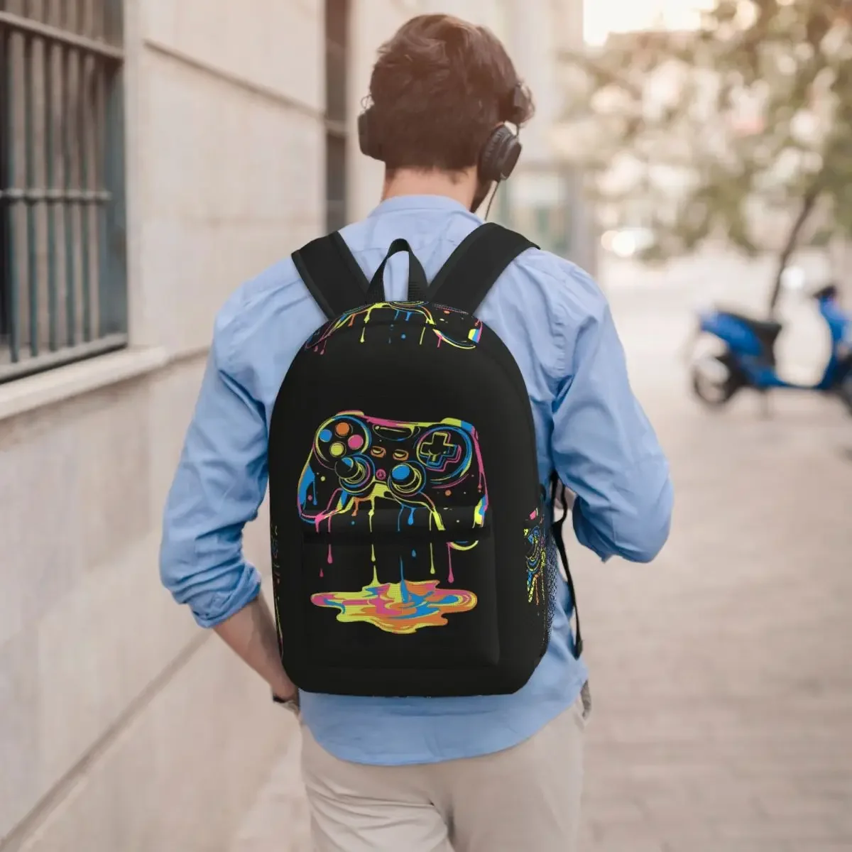 Game Controller Graffiti Design Student Backpack School Bag Hiking Travel Daypack for Men Women Bookbag Shoulder Bags