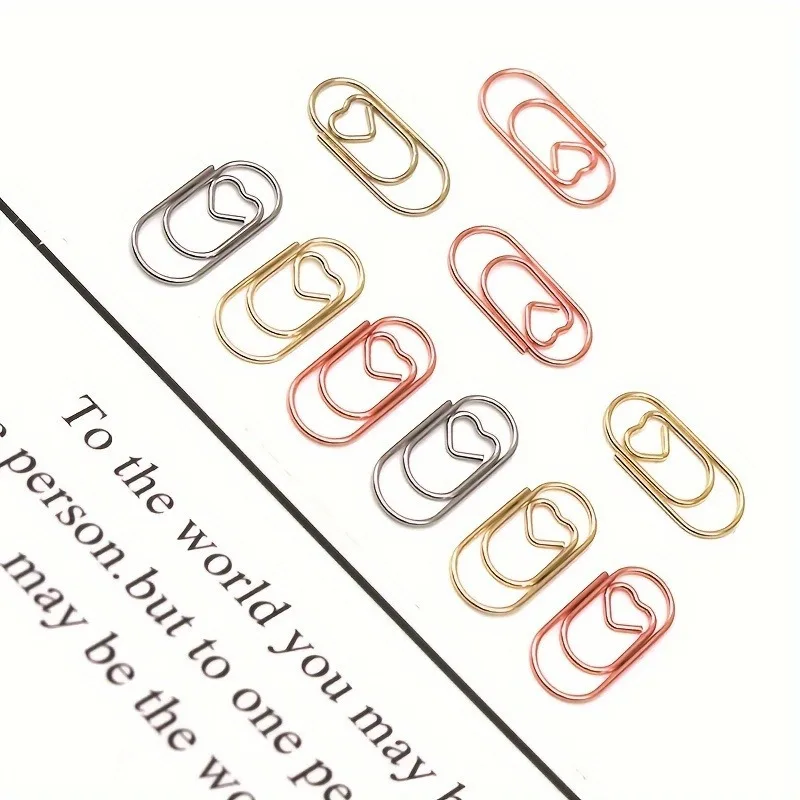 100 Buah Klip Kertas Mini Berbentuk Hati, Klip Kertas Ujian, Klip Kertas Bertekstur Emas, Perlengkapan Alat Tulis Kantor