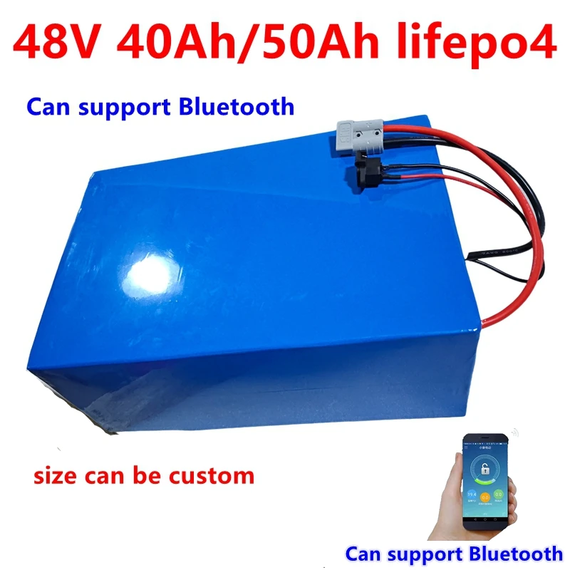 

48V 50Ah Lifepo4 48v 40AH lithium battery Bluetooth BMS APP 16S for 2000w Scooter bike tricycle boat go cart +5A charger