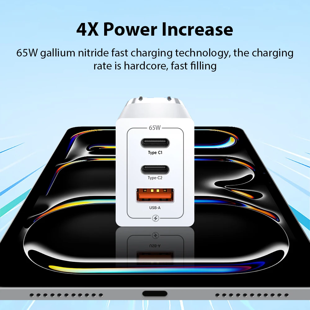 PD 65W GaN Charger For Laptop Ipad USB A Type C Super Fast Charging QC 3.0 Adapter Notebook Tablet Phone PC For Macbook Matebook