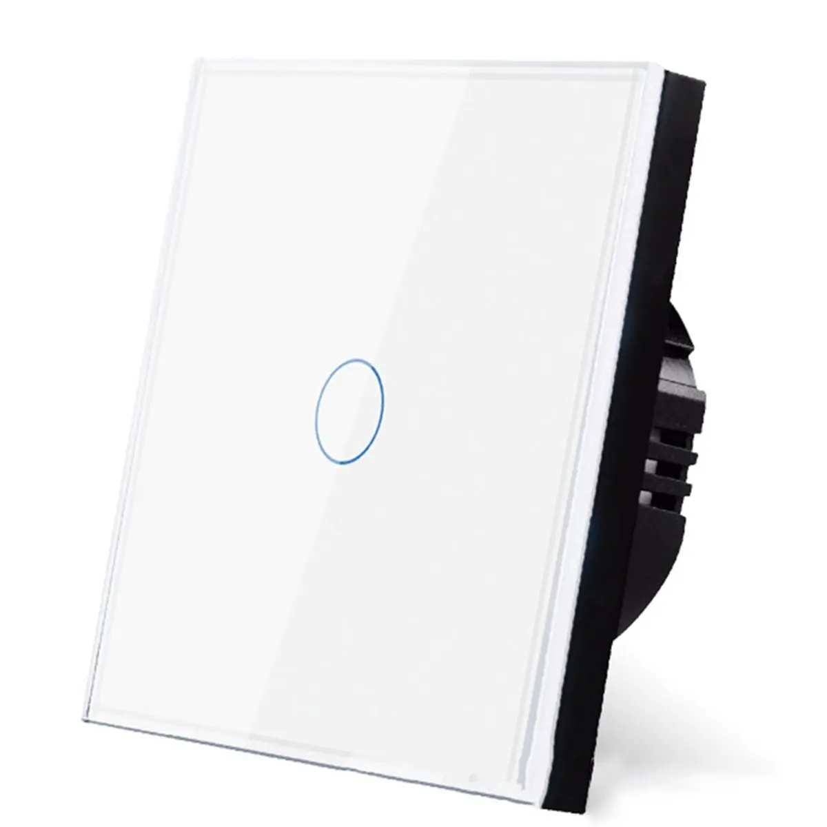 ABNH European AC100-240V Tempered Black White Glass Touch Switch Panel Wall Light Sensor Button Gang 10A Interrupt 1 Gang(EU)