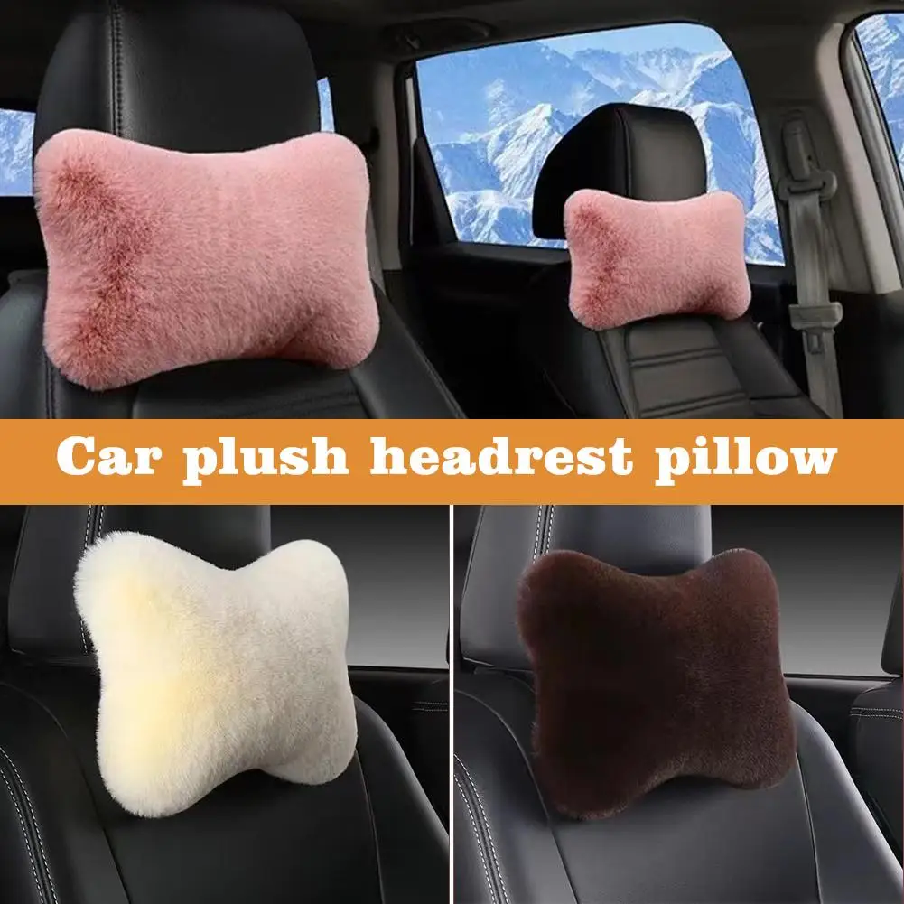 Car Seat Neck Rest Pillow Plush Winter Car Headrest Accessories And Warmth Universal Plush Pillow Cushion Support Lumbar Co M5J0