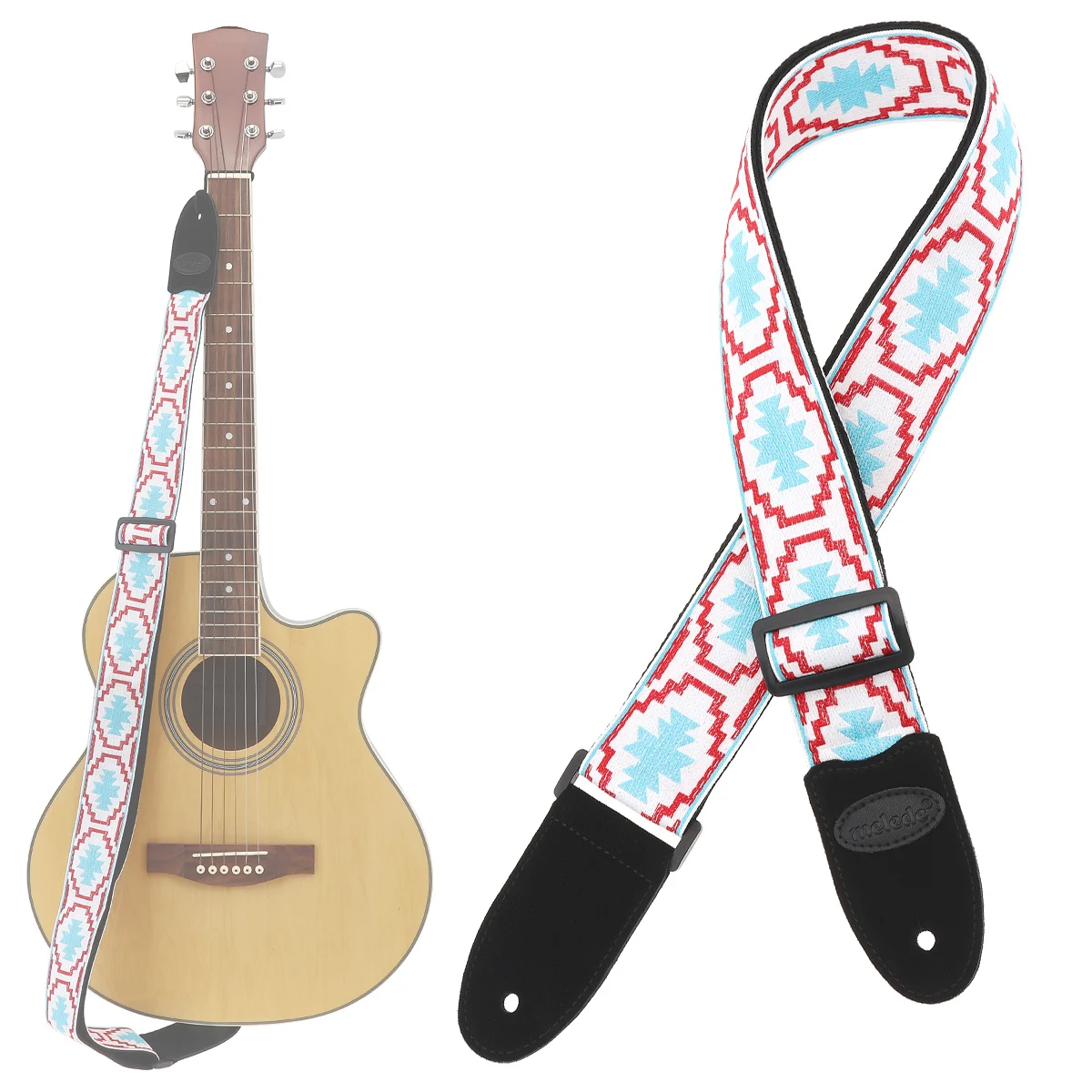 

Adjustable Guitar Strap Jacquard Weave Double Fabric Acoustic Electric Guitar Bass Neck Strap Belt Genuine Leather Cow Suede End