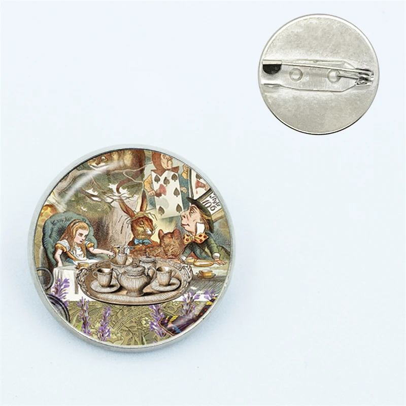Alice In Wonderland Wonderland Garden Pin Glass Dome Brooches Shirt Lapel Bag Cute Badge Cartoon Jewelry Gift for Friends view 3