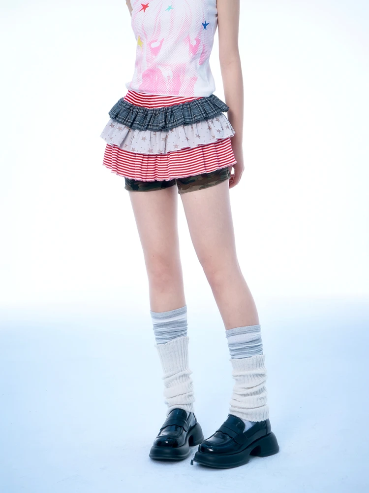 

Color Blo Camouflage Skirt Pants with Star Che Pattern Cake Sle Light Polyester Fiber for Casual Daily Wear