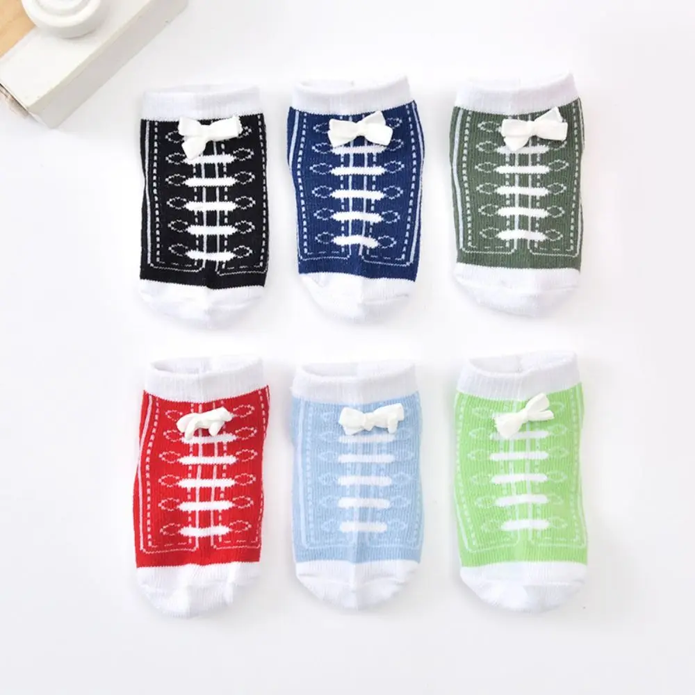 

6Pairs Creative Baby Cotton Socks Bowknot Imitation Shoelaces Toddle Short Tube Socks Autumn Spring Breathable Newborn Socks