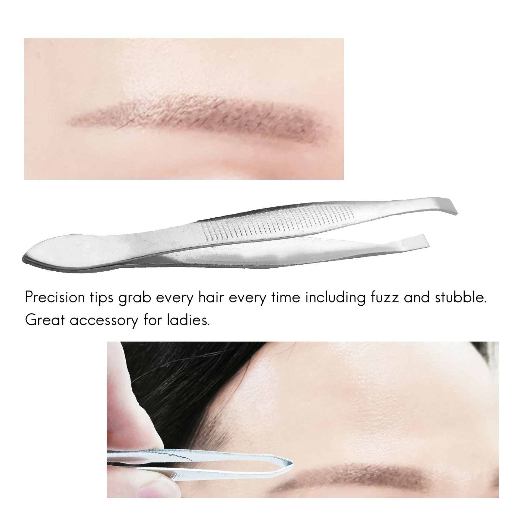 Silver Tone Slanted Flat Tip Metal Hair Eyebrow Tweezer Cosmetic Tool for Lady