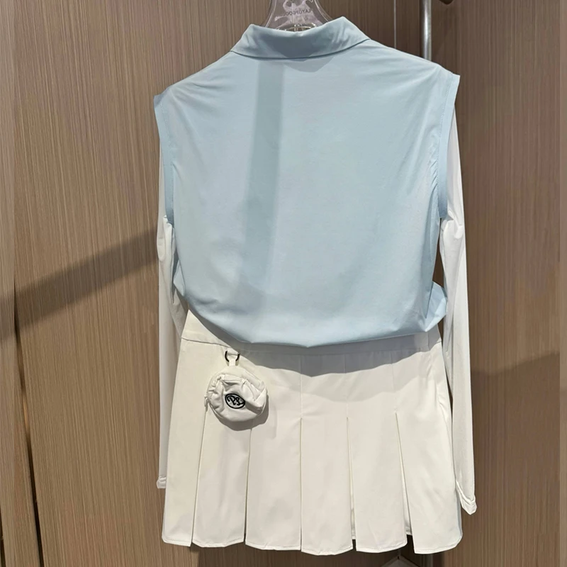 PL Women Golf Clothing Sunscreen Long Sleeve Polos Tops Ladies High-waisted Pleated Skirt Ice Silk Cooling Golf Sporty Suit