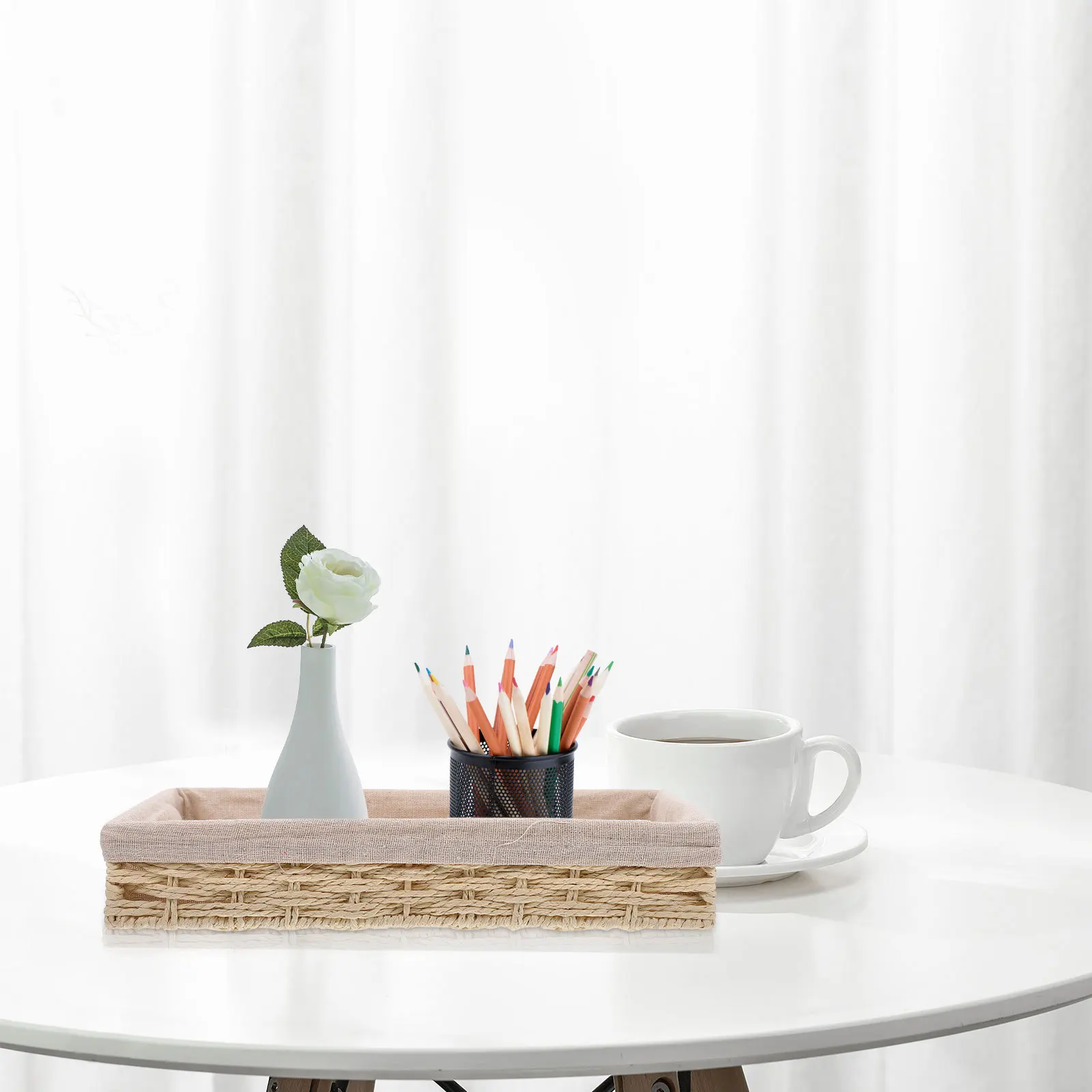 1 قطعة سلة تخزين سطح المكتب مفتاح عملة المنظم الروطان المنسوجة أشتات صندوق العملي حاوية التخزين المنزلية