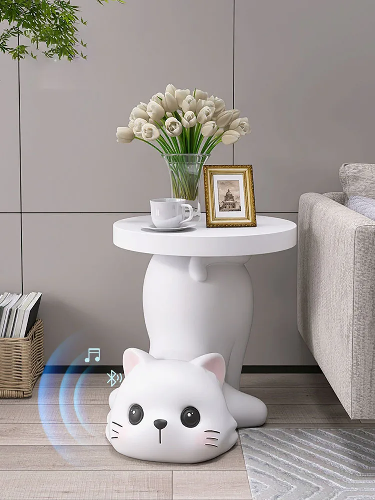 Nordic Designer Cute Cat Circular Coffee Table，living Room Furniture Sofa Side Table，home Decoration Accessories Bedside Tables