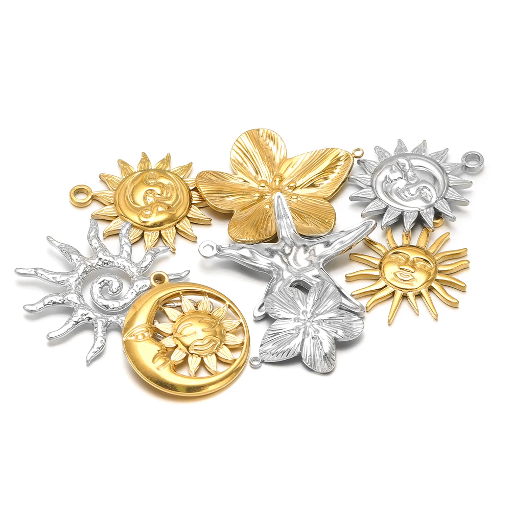 5Pcs Stainless Steel Multistyle Sun Charms Flower Pendants for DIY Retro Jewelry Making Handmade Necklace Earrings Findings Bulk image 4