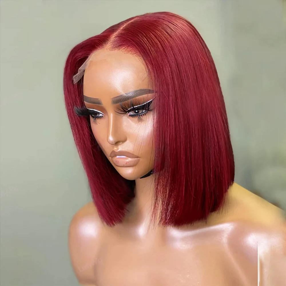 

13x4 Burgundy 99J Red Colored Straight Lace Front Human Hair Wigs For Women HD Transparent Lace Frontal Wig Pre Plucked Bob Wigs