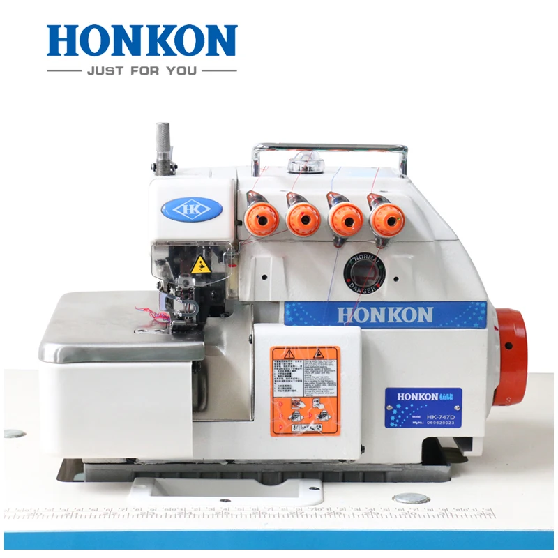 HK-747D Apparel Machine Direct Drive Super High Speed Overlock Industrial Sewing Machine 4 Thread 6mm Max. Sewing Thickness 37