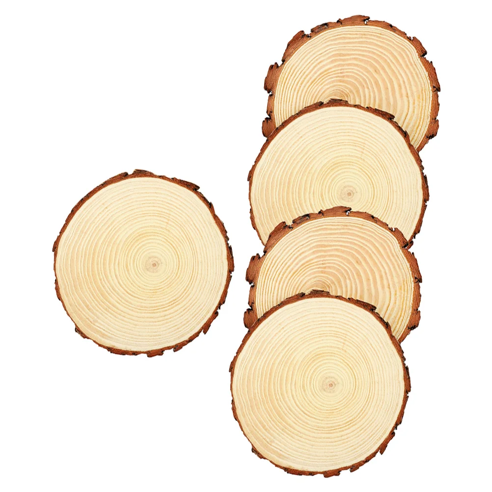 

5pcs Round Wood Chip Decoration Unfinished Wooden Circles Rustic DIY Craft Blank Slices Plain Panel Accessories Door Wreath