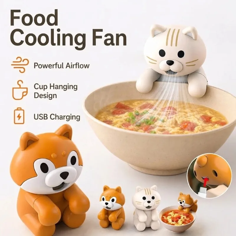 Food Cooling Fan Cute Animal Portable USB Rechargeable Mini Air Blower Bowl Hanging Design Desktop Cooler Fan