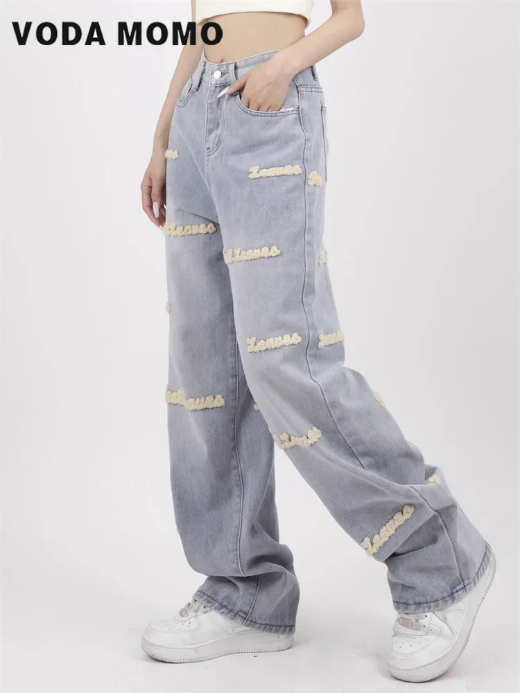 Vintage cintura alta jeans casual em linha reta perna larga denim calças senhora ao ar livre moda coreana calças largas femininas 2023 novo verão
