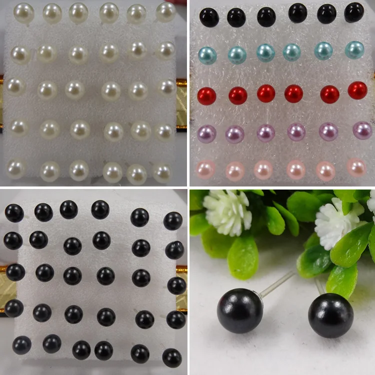 15 pairs of minimalist Korean version small bean resin ball imitation pearl earring ﻿