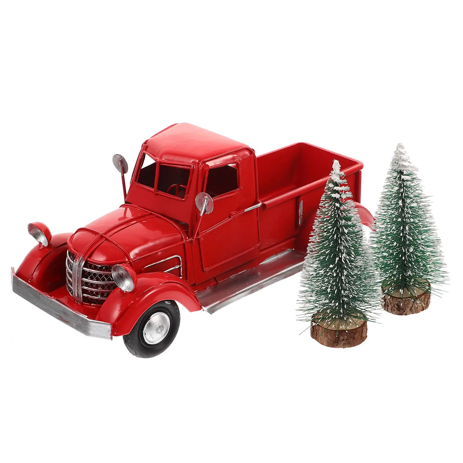 

Christmas Red Truck Decoration Iron Xmas Desktop Ornament Festive Table Centerpiece Room Decor Metal Truck Gift