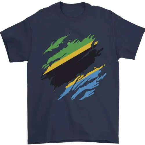 Torn Tanzania Flag Tanzanian Day Football Mens T-Shirt 100% Cotton