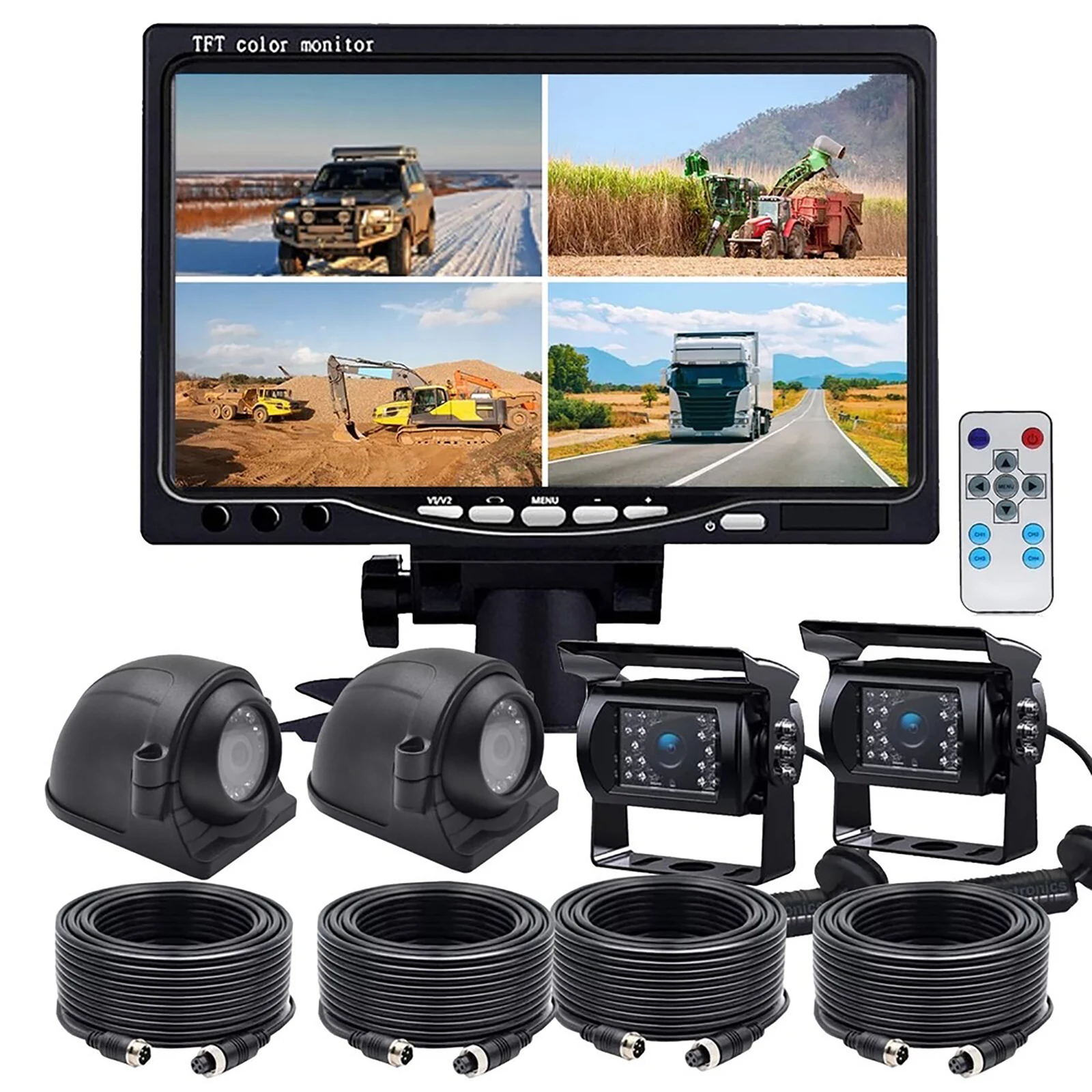 

Lastbus 4x Side View Backup Camera System 7" TFT LCD Quad Split Monitor With Sunshade Cover For Truck Trailer Camper
