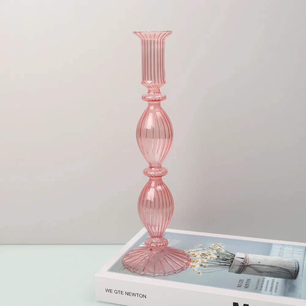 Retro Bubble Ball Design Glass Candle Holder Elegant Tall Candlestick for Living Room Party Festival Table Ornament